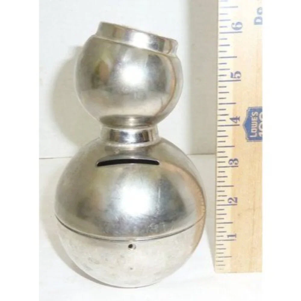 Vintage MCM Chrome Metal Roly Poly Clown Figural Coin Bank - Picture 4 of 4